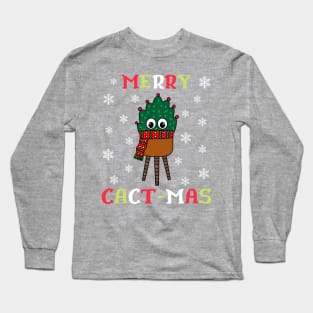 Merry Cact Mas - Christmas Cactus With Scarf Long Sleeve T-Shirt